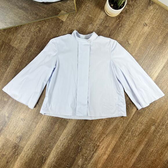 The Row Light Blue Mock Neck Hidden Button Closure Oversized Blouse - Picture 2 of 8